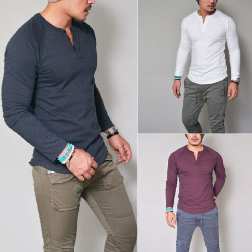 2017 Fashion Mens Slim Fit Long Sleeve T-Shirts Stylish Luxury Men V Neck Cotton T Shirt Tops Tee plus size S-XXXL